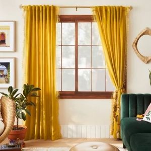 1 panel Light Filtering Velvet Macrame Trim Curtain - Opalhouse 54 x 84